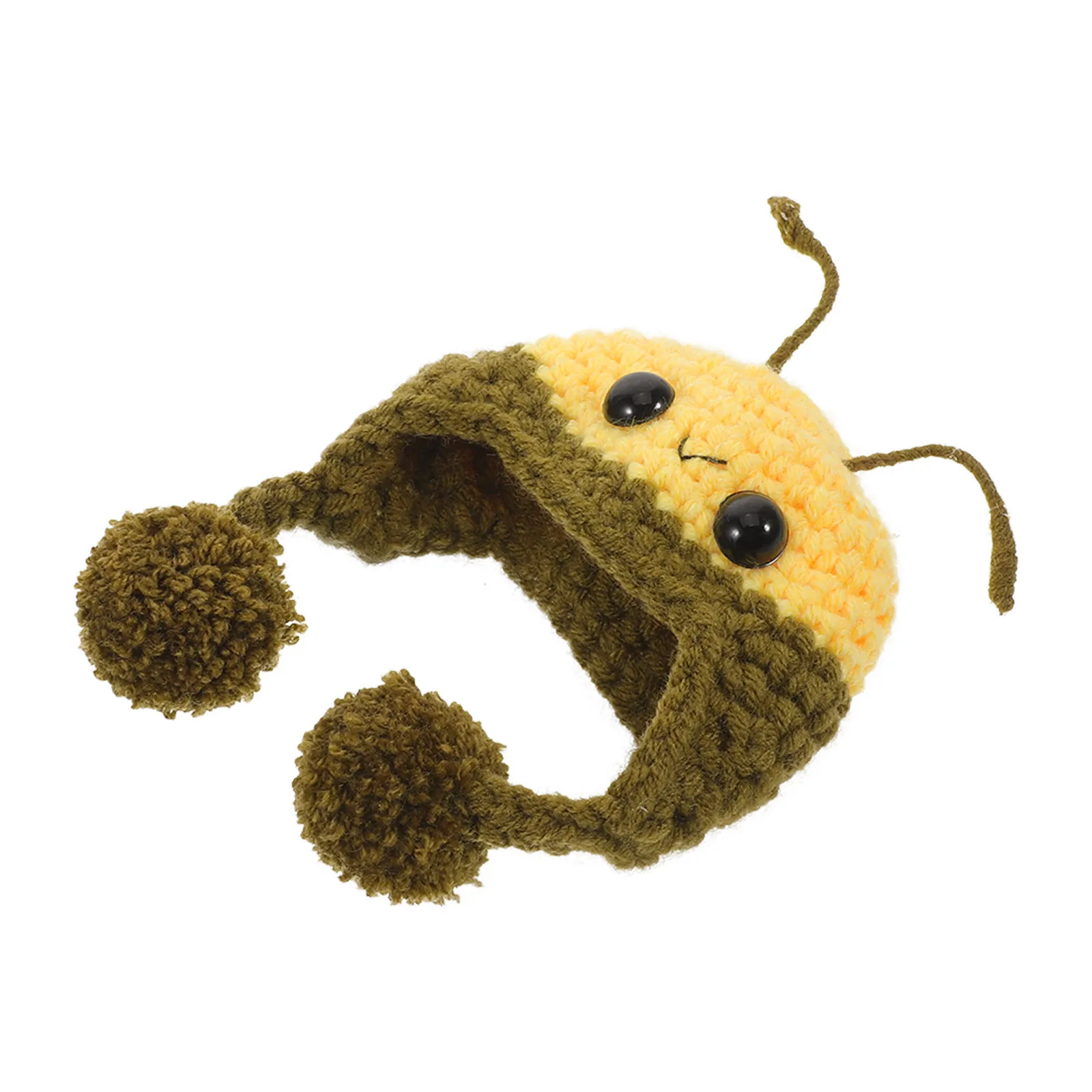 Miniatura czapki dzierganej w stylu pszczoły dla postaci zwierzęcych, mała ręcznie robiona czapka do ozdób rękodzielniczych, akcesoria do domku dla lalek DIY i na przyjęcia.