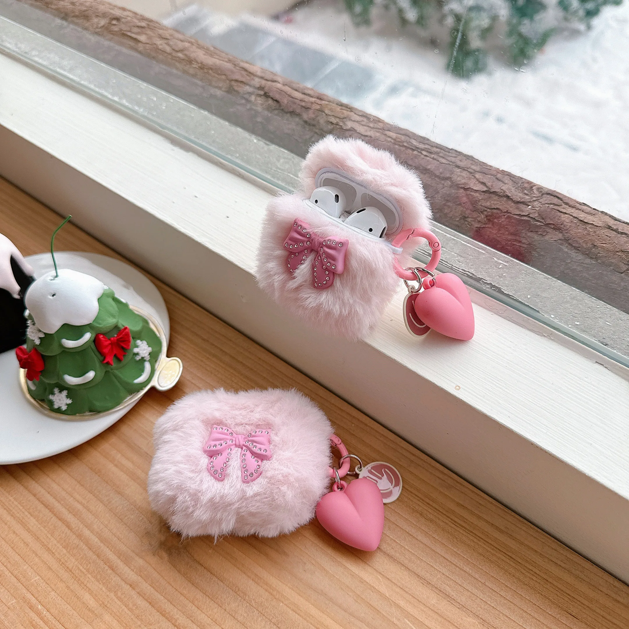 

Прекрасный жемчужный бант, розовый, белый, плюшевый, пушистый кулон, мягкие аксессуары для наушников, противоударный защитный чехол для airpods 1, 2, 3, 4 pro 2