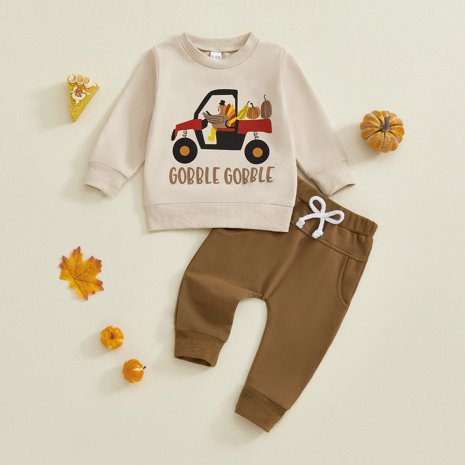 

Lioraitiin Toddler Boys Thanksgiving 2Pcs Pants Sets Long Sleeve O Neck Turkey Pumpkin Print Tops Drawstring Pants Sets