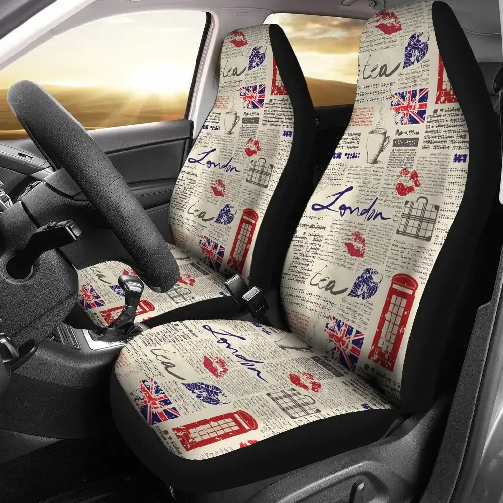 Newspaper Pattern Print Seat Cover Car Seat Covers Set 2 Pc, Car Accessories Car Mats