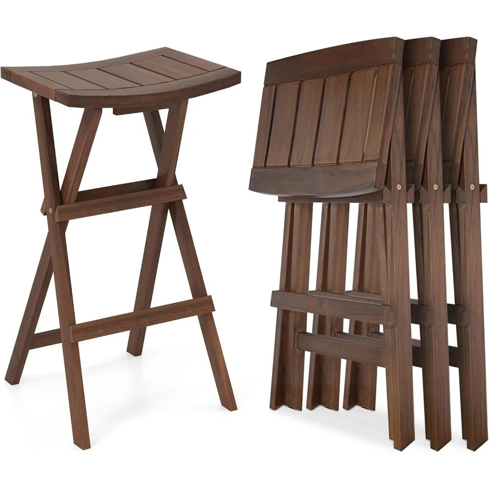 

Folding Wooden Bar Stools Set of 4, 30-inch Height Backless Saddle Stools with Footrest, Foldable Chairs for Kitchen Island