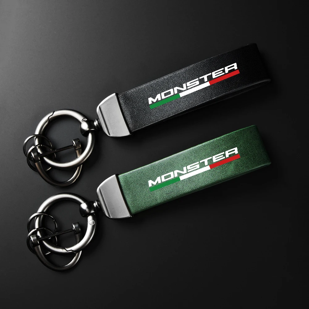 Für Ducati Monster ST2 M 400 600 Logo Carbon-Leder-Schlüsselanhänger, Motorrad-Schlüsselanhänger aus hochwertigem Leder, Schlüsselanhänger-Zubehör