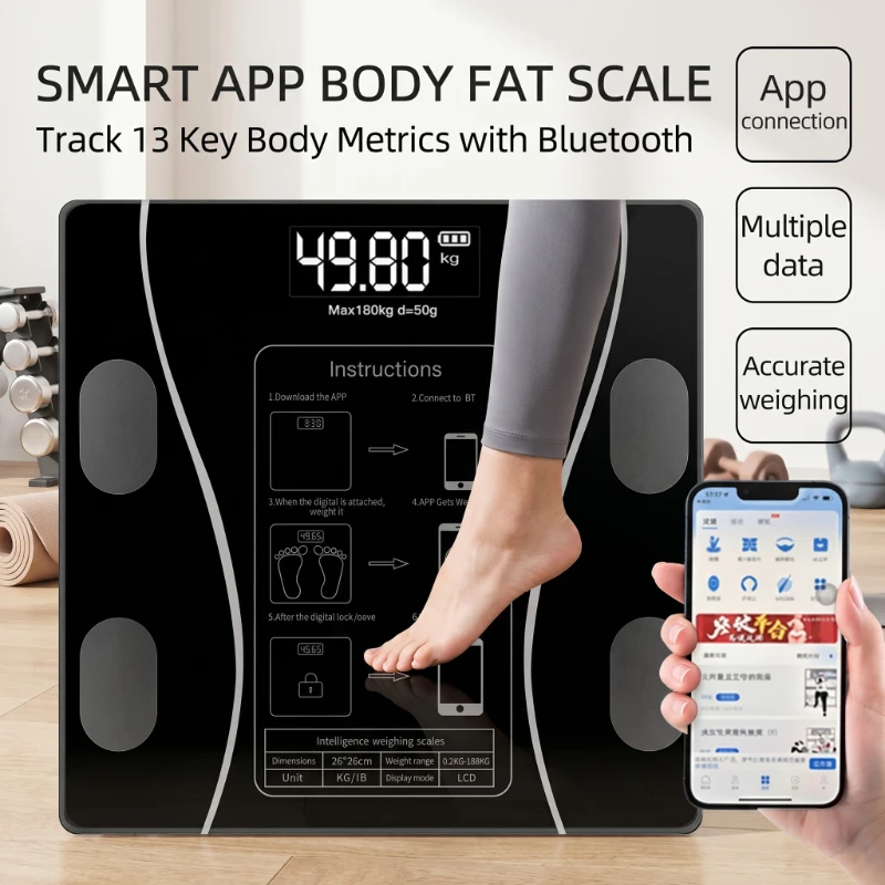 USB Charging Body Fat Scale Home Use Body Weight Body Muscle Scale with Backlit Display Electronic Smart Bathroom Weighing Scale