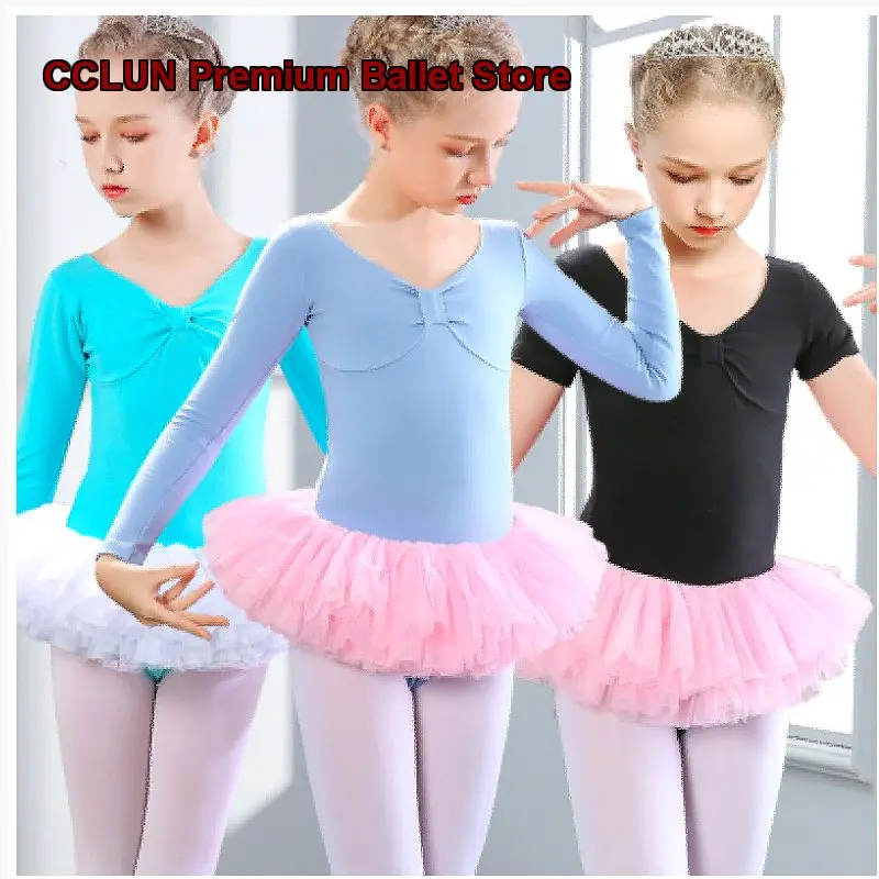 Children's Girls Dance Summer Autumn Practice Fluffy Tutu Girls Jumping Short Sleeve Skirt Performance Short Sleeves Kids