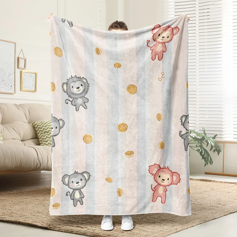 Cute Cartoon Penguin Full Print Throw Blanket,Warm Sofa,Bed Lap Space,Balcony Leisure,Birthday Winter Style Gifts