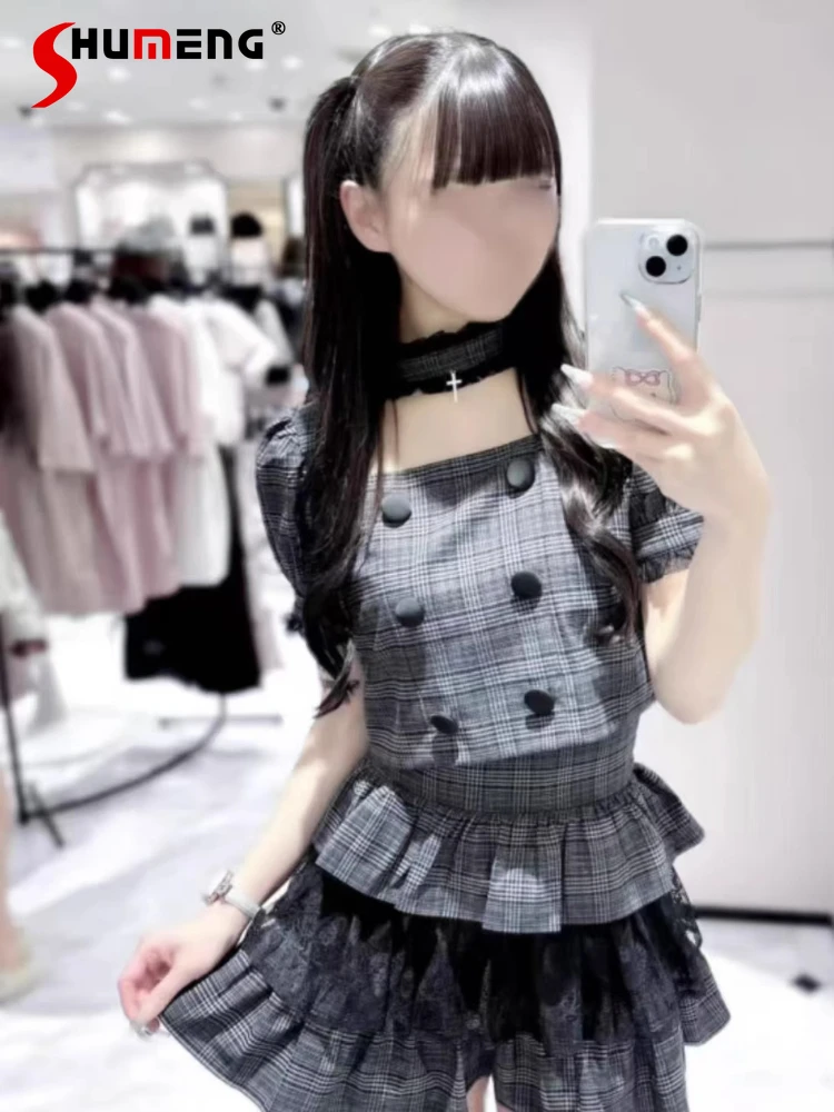 

2025 Japanese New Sweet Short-sleeved Top Skirt 2-piece Set Summer Mine Series Mass-produced Bubble-sleeved Top Mini Skirt Set