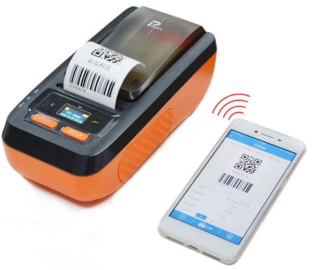 PUTY PT-66DC Mini Portable Mobile Barcode Handheld Thermal Transfer Label Printer Android USB/NFC/Wireless 58mm Paper Stock