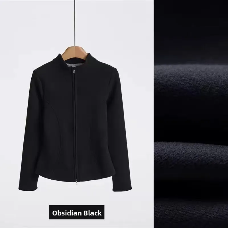 Graphene Yoga Jacket Double Zipper Stand Collar Fishbone Waistline Fleece Women's Casual Fitness Outerwear Autumn Winter New ...
