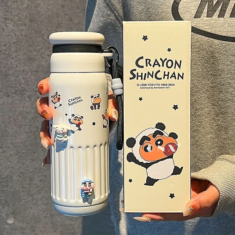 Kawaii shin-chan copo de vácuo anime adorável estudante de alta capacidade copo de água de aço inoxidável crianças copo de palha presente do festival novo