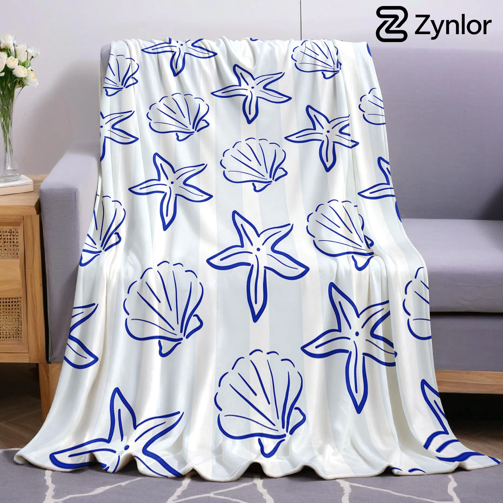 Coastal Shell Star Lightweight Microfiber Soft Christmas Fleece Blanket Warm Cozy Throw for Bed Sofa Office Travel All Season