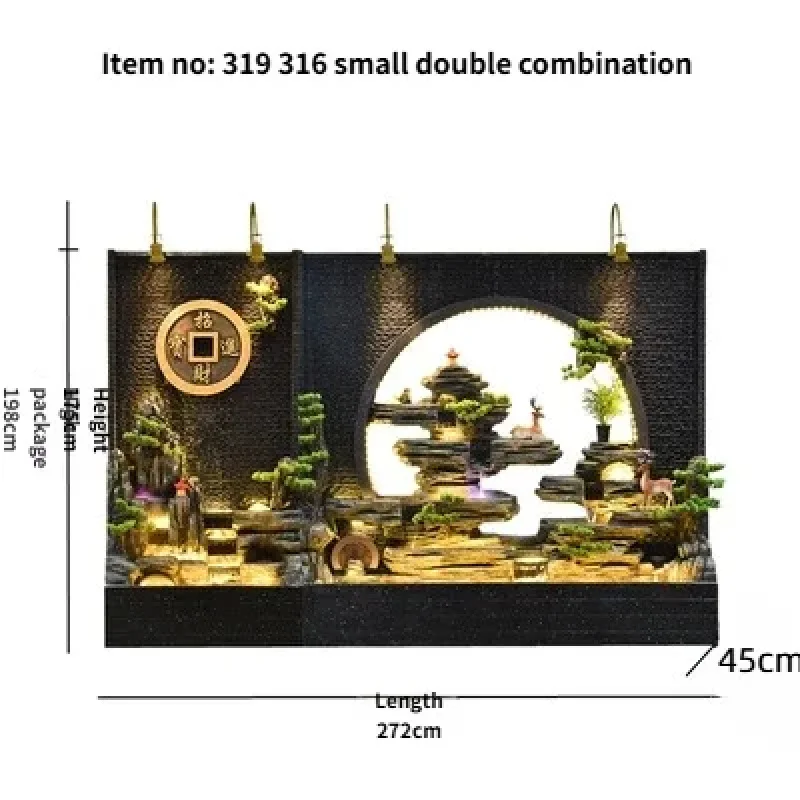 custom.Indoor and Outdoor Wall Fountain Rockery LED Light Moon Gate Landscape Resin Fiberglass Mist Pump Zen Garden S316