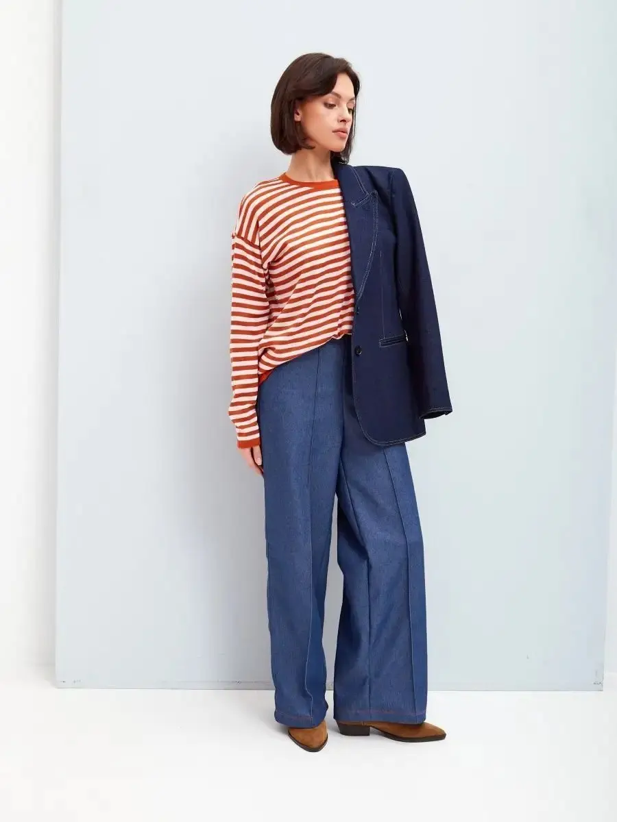 เสื้อยืดคอกลมแขนยาวทรงหลวมใส่ในวันหยุดของผู้หญิงเสื้อยืดผ้าบางธรรมดาเสื้อยืดลายทางคอกลมแขนยาวสีส้มล้วน