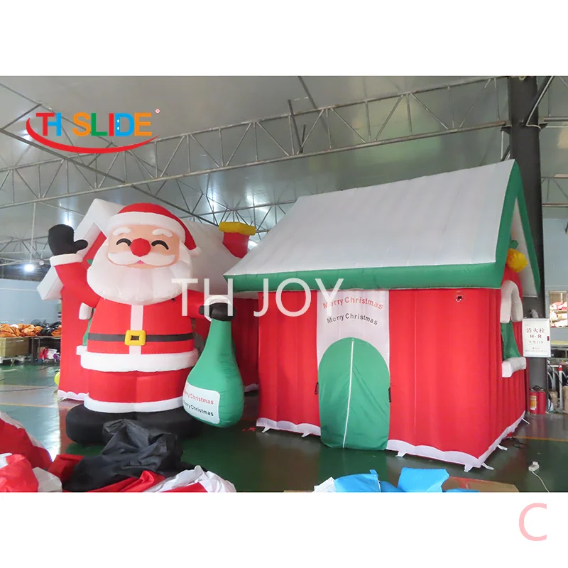 

fast air ship to door, inflatable Santa Claus with cabin house, Giant inflatable Christmas house with X mas old man combos