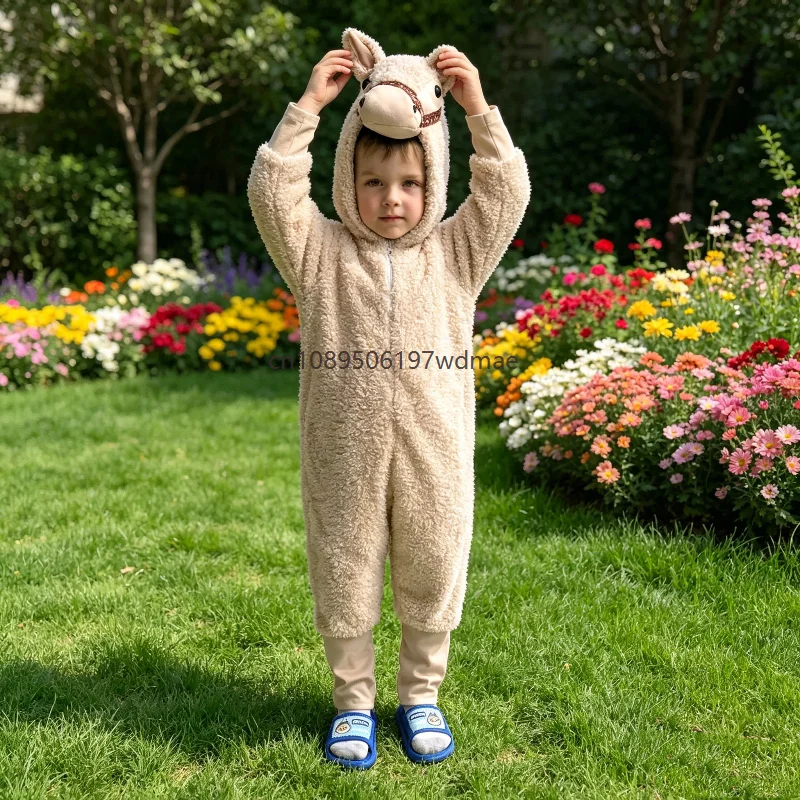 

Alpaca Cosplay Costumes with Retro Ethnic Woven for Stage Performances Animal Theme Show Jumpsuit Unisex Pajama Party Outfits