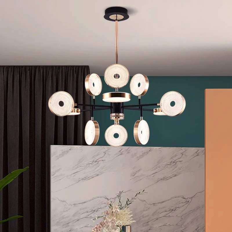 Nordic Round LED Chandelier para sala de estar e quarto, iluminação moderna para hotel, 3 cores, decoração interior