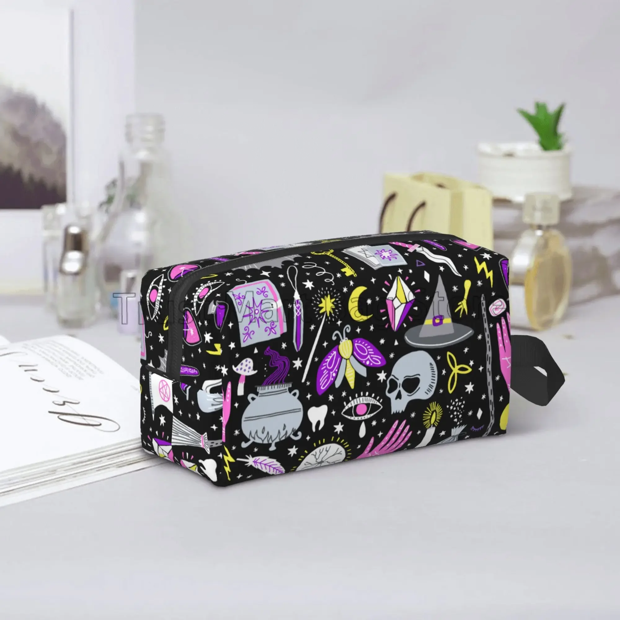 Magic Witch Goth Gothic Witchy Skull Makeup Bag Organizer Large Cosmetic Bags Portable Travel Toiletry Bag Women Storage Pouch