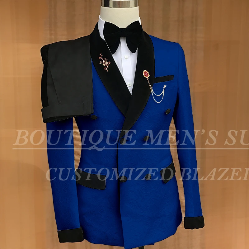 

Изысканные жаккардовые мужские костюмы, формальный пиджак из двух предметов, брюки, черный пиджак с шалью и лацканами по индивидуальному заказу с подплечниками, роскошный Terno