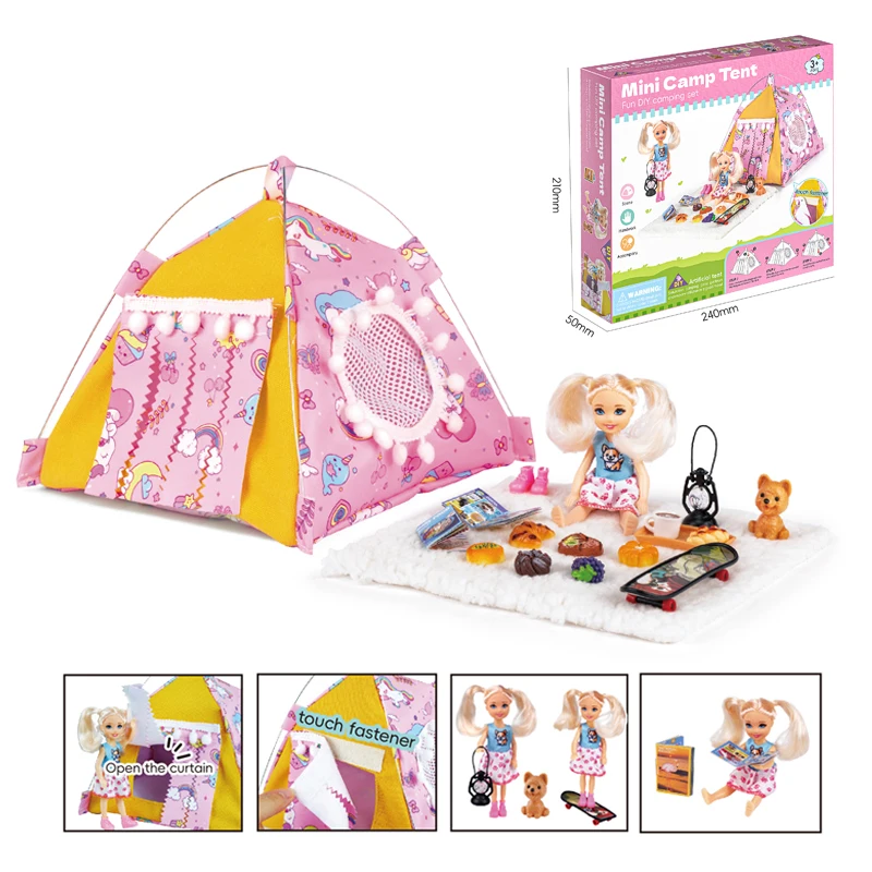 Spielhaus Simuliertes Camping Mini Camp Zelt Spielzeug für Mädchen Tragbares Miniatur-Skateboard-Puppenzelt Heiminteraktion Kinderspiel
