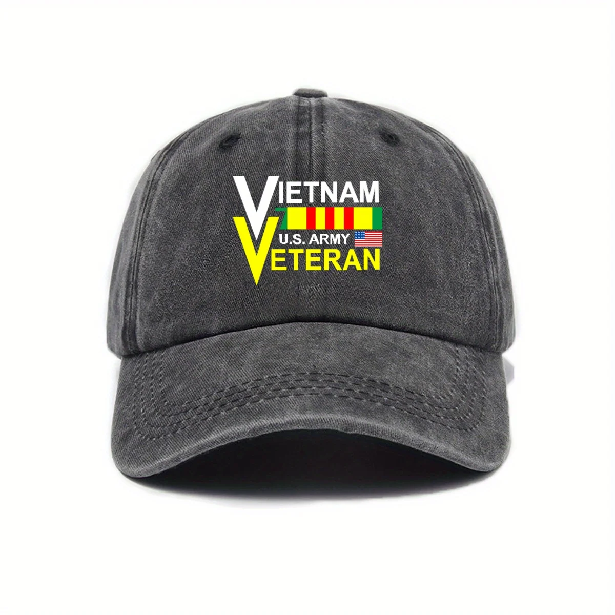 U.S. Army Patriotic Baseball Cap - Distressed Washed Gray Polyester Sun Hat, Unisex Comfort Fit for Outdoor & Casual Wear