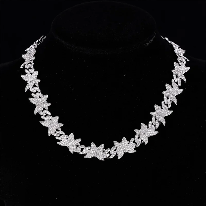 D&Z Hip Hop New Style Trendy Jewelry 18K Gold Plated 13mm Big Butterfly Charm Cuban Chain Bling Necklaces For Men Women