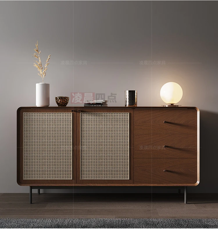 

Vine Woven Walnut Dining Sideboard Storage Wall Side Dining Cabinet Modern Simple Nordic Solid Wood Modern Living Room Storage