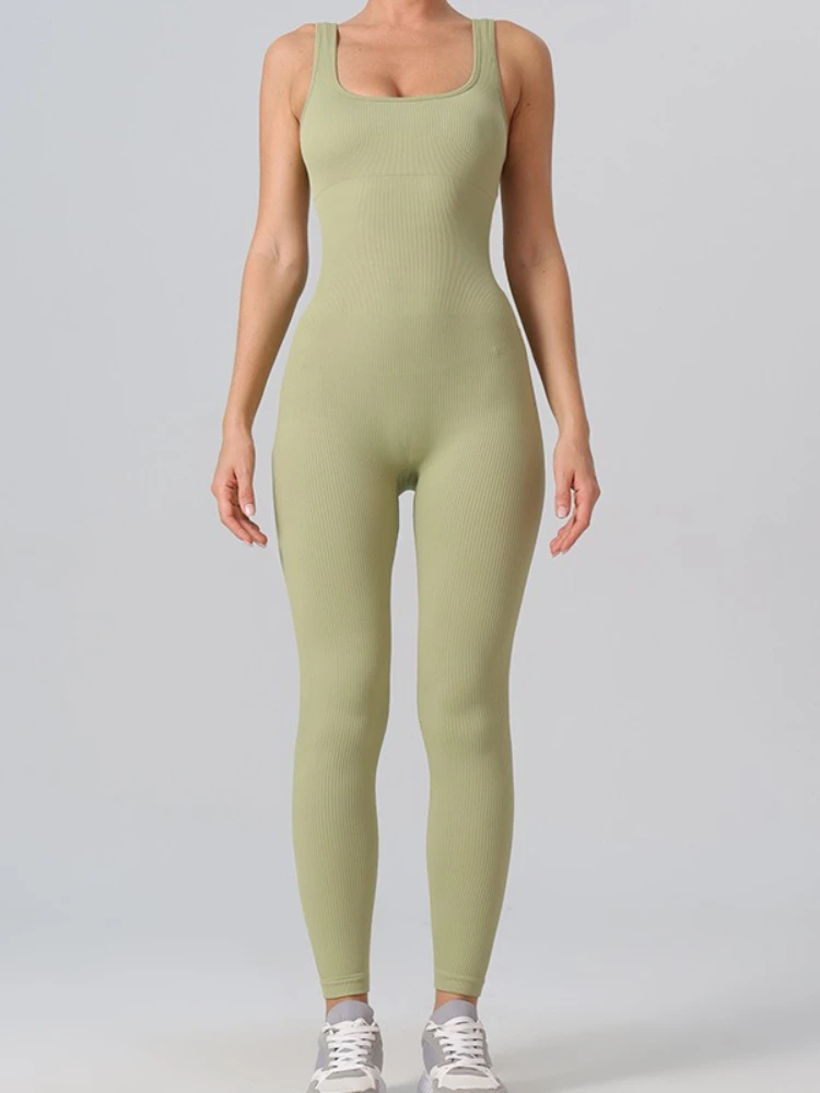 الجديد في عام 2025 جمبسوت رياضي نسائي بدون أكمام قطعة واحدة بدلة يوجا للياقة البدنية بياقة مربعة وظهر مكشوف بدون خياطة