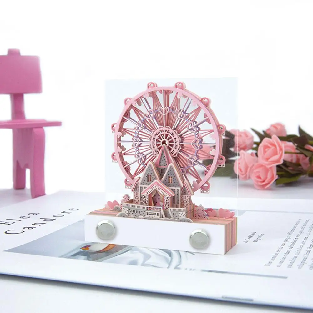 2024 Calendar 3D Ferris Wheel Memo Notepad,Timepiece Art  Notes, DIY Paper Carving Craft for Desktop Home Office Sculpture Decor