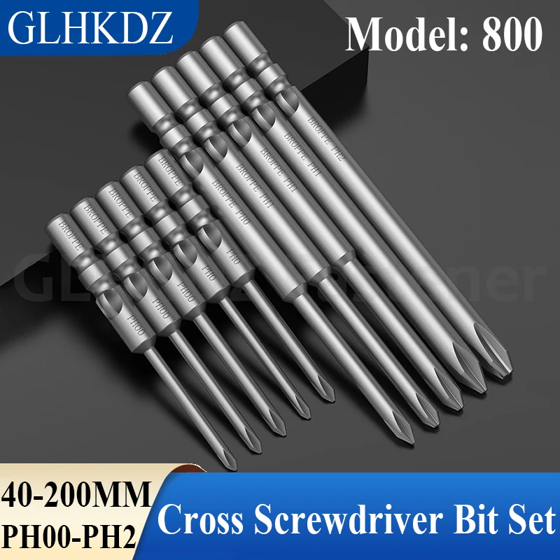 40/60/80/100~200mm 800 Electric Phillips Screwdriver Bit Set 4mm Round Shank Cross Screwdriver Bit Magnetic Driver Bits PH00-PH2
