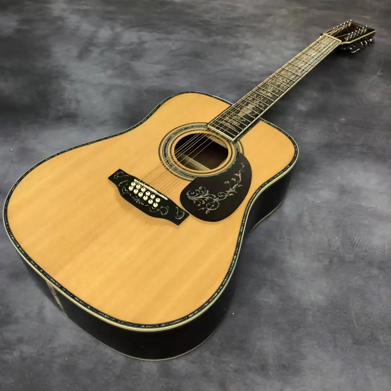 

41 inch 12 string D45 series full abalone inlaid black finger acoustic guitar