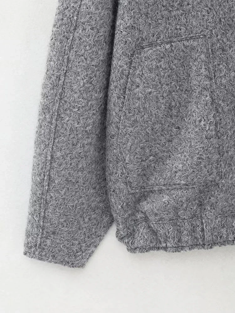 HH Elegante Damen-Bomberjacke mit Elastischem Saum, Einfarbig, mit Taschen, für Winter, Freizeit, Urlaub, Mode, Party, Einreihig, Oversized – Detail 6