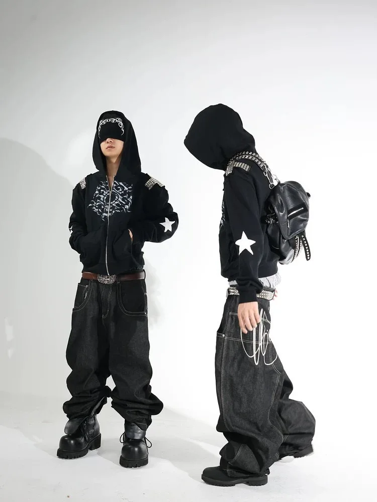 

Dark willow nail hoodie cardigan loose men's and women's outerwear trendy punk winter thick hoodie