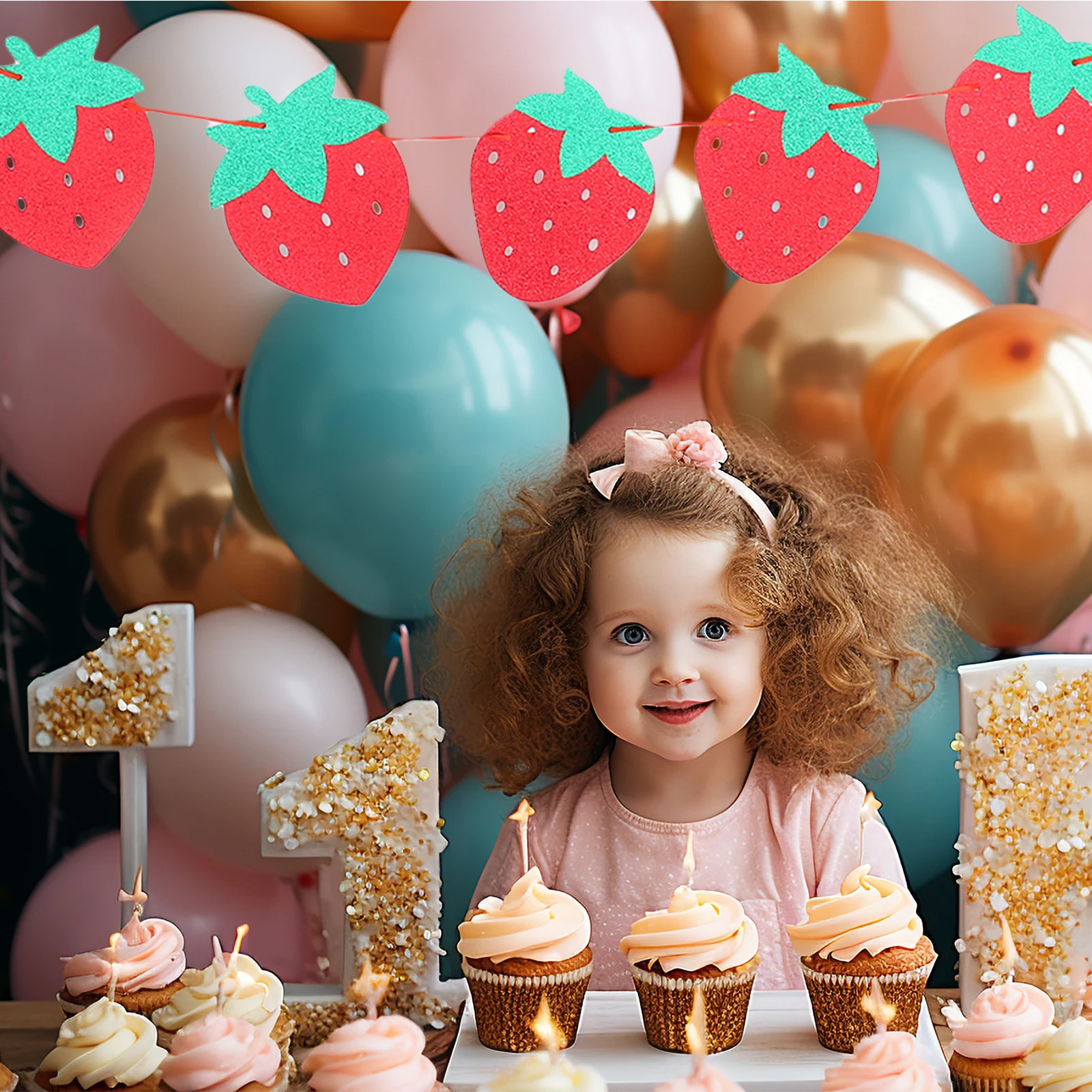 

1 set 1 Set Birthday Party Decoration Happy Banner Venue Props Hanging Paper Fruit Theme DIY Decorations Strawberries