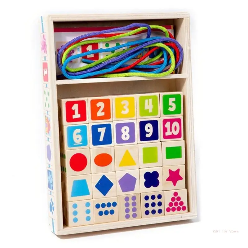 

Шнуровка бусин Деревянные бусины для малышей Монтессори Развивающая игрушка с резьбой