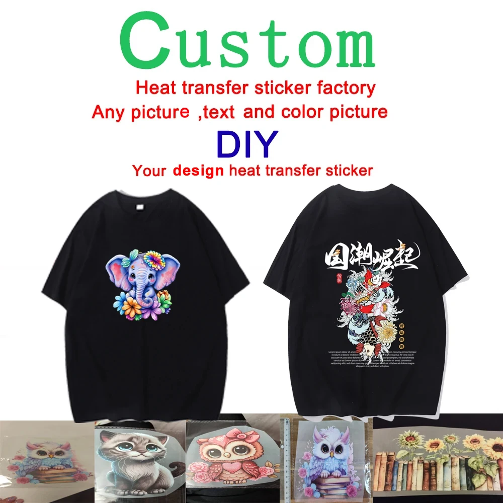 Custom Your Design Or Picture Iron On Heat Transfer Stickers For Clothing DIY Washable T-Shirts Thermal Patch DTF Colorful Vinyl