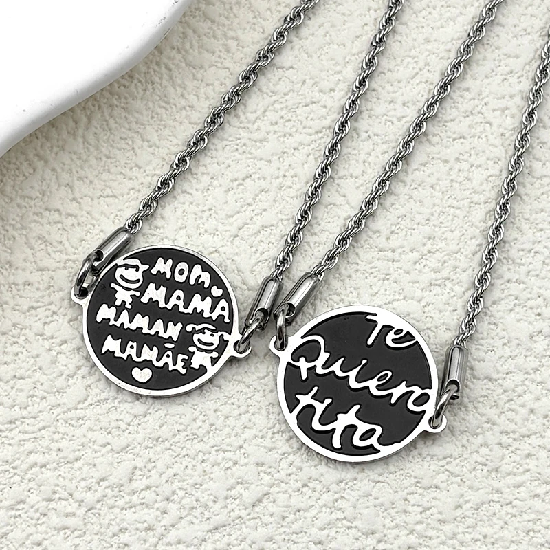 

Mother I Love U Hand Chain For Women Men Stainless Steel Silver Color Medal Family Adjustable Bracelet Jewelry Mother Day