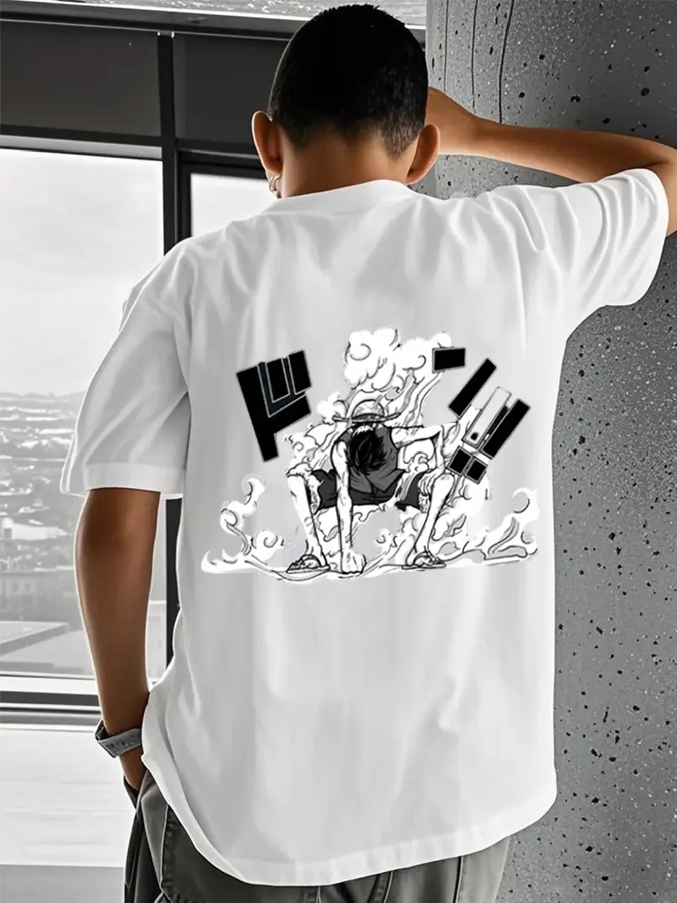 2026 Sommer One Piece Luffy Herren T-Shirt Weiß Manga-Panel Rückendruck 100% Baumwolle Übergroßes Atmungsaktives Lässiges Kurzarm-Shirt