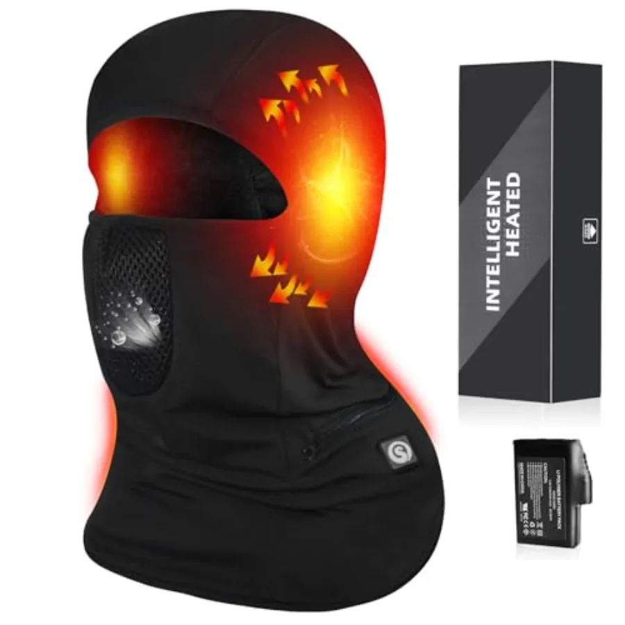 

Heated Ski Mask Balaclava for Winter Smart Heat Machine Washable Heated Warm Face Mask in Black for Cold Weather
