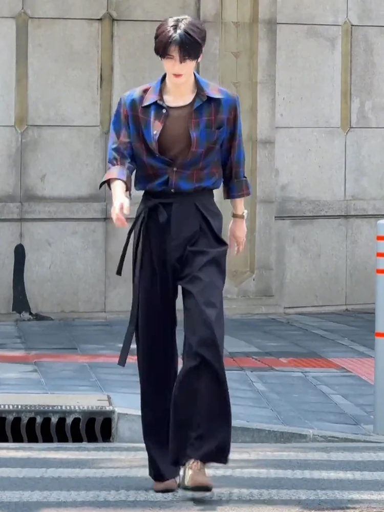 

Свободные драпированные широкие брюки в американском стиле, мужские осенние прямые брюки с высокой талией, повседневные удобные молодежные брюки Haome Faion