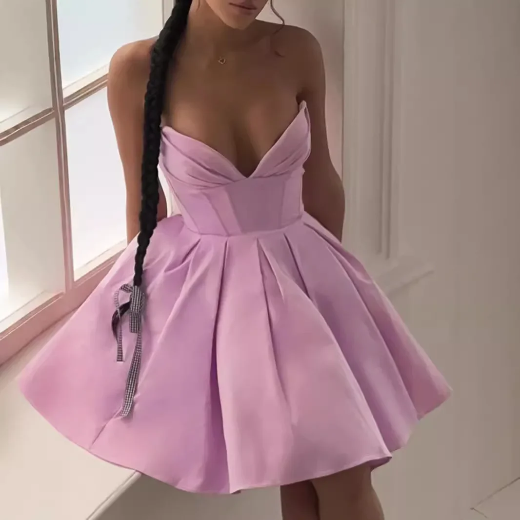 Mingmingxi Summer Wedding Guest Dresses for Women 2024 New Arrivals Purple Corset Sexy Dress Mini Elegant Fit and Flare Dress