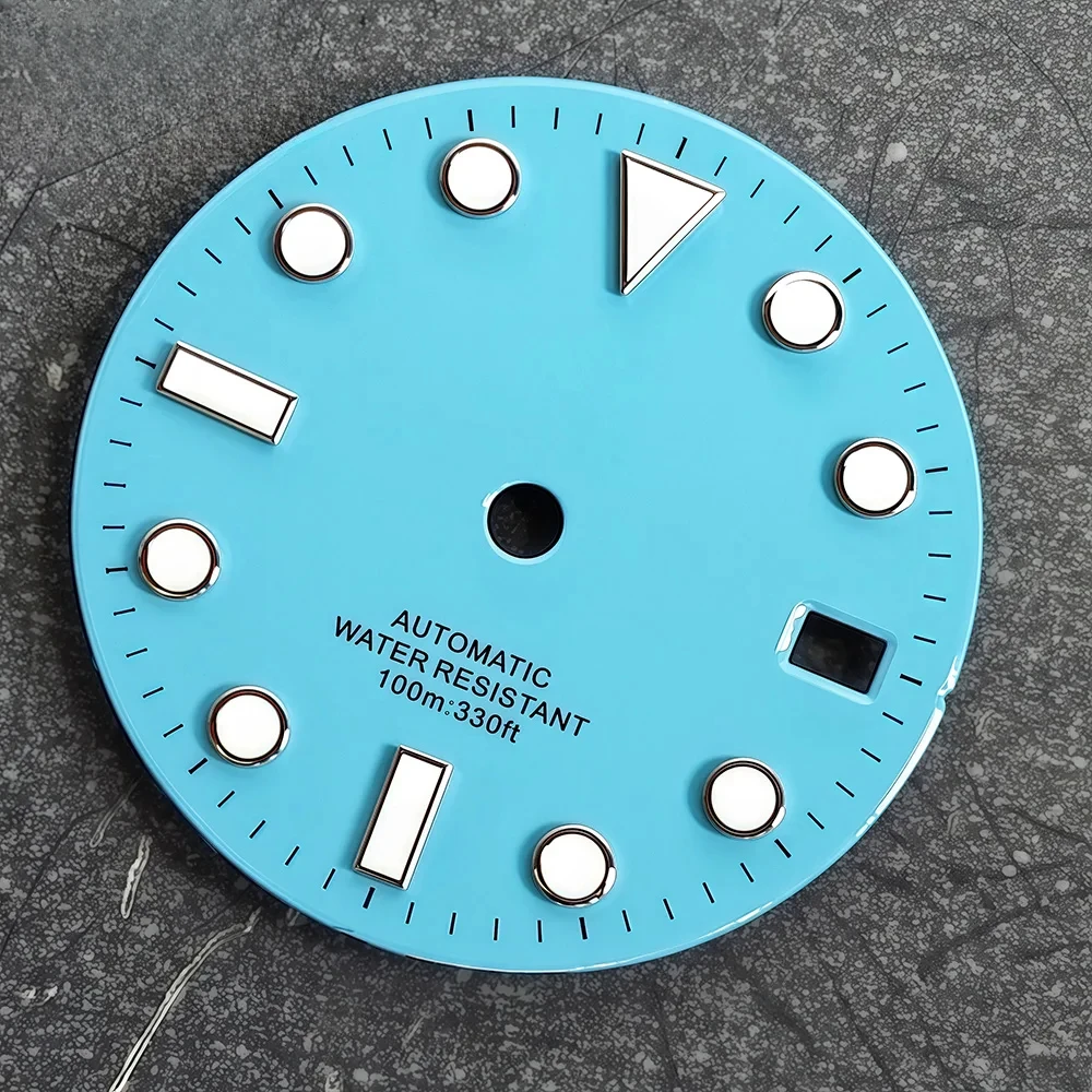 Ice blue 28.5mm watch face luminous for NH35/NH36/4r35/4r36 movement watch accessories watch modification calendar high quality
