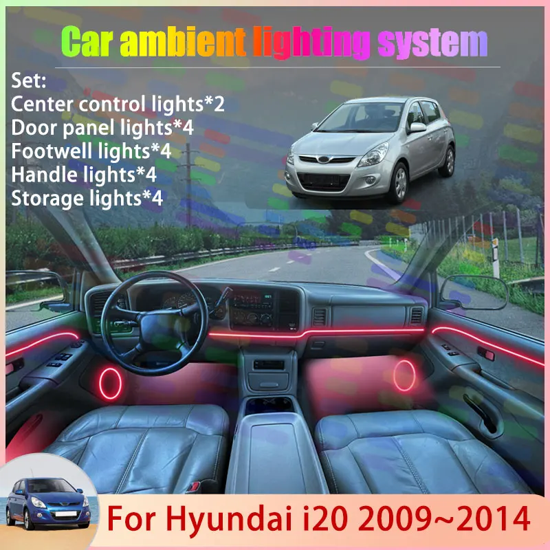 

For Hyundai i20 2009~2014 PB MK1 2009 2010 2011 2/18 in 1 Car Atmosphere Light Lamp RGB Shade Ensemble Streamer Atmosphere Set