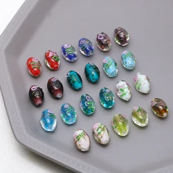 1pcs Glass Flower Oval Beads Retro Style Gold Color Foil Glass Beads Diy Jewelry Earrings Necklace Beads Material Handmade Charm