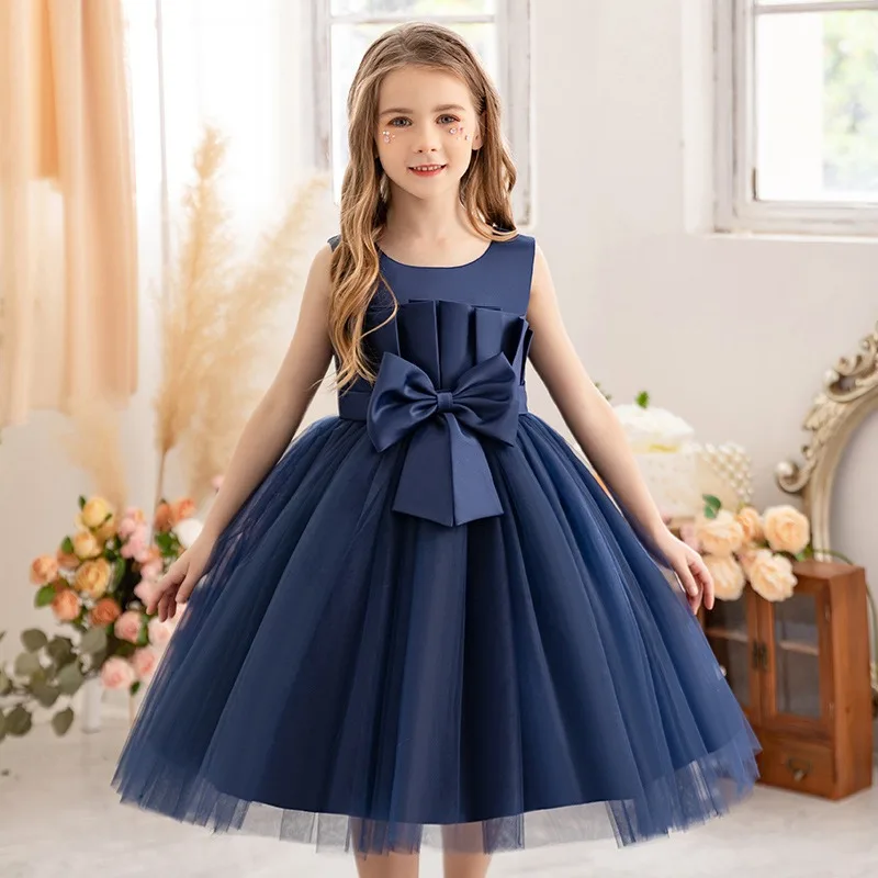 4-9 Years Old Green Sleeveless Bow Girl\'s Dresses Summer Sweet Party Kid Vestidos 4 5 6 7 8 9 Years Old Kids Clothes