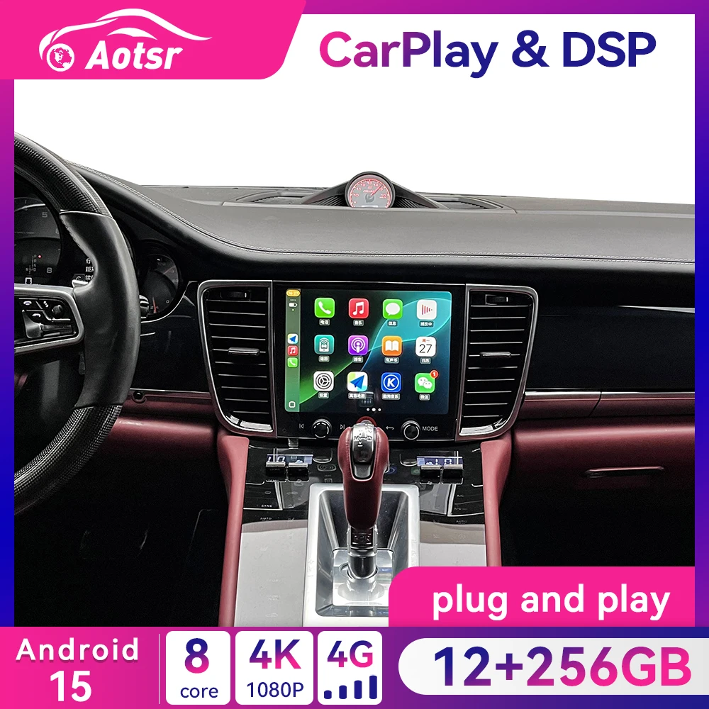 Tela HD de 8.4 polegadas para Porsche Panamera 2010-2016, Android 15, CarPlay sem fio, Android Auto, Navegação GPS, Unidade Principal com Áudio Hi-Res e Bluetooth.