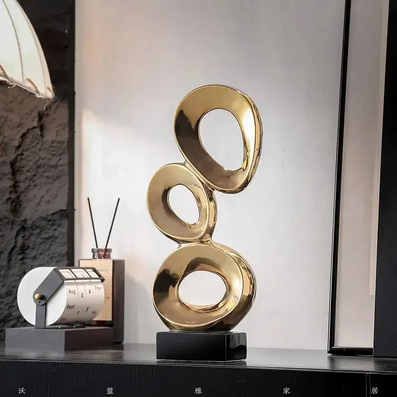 Ceramic Handicrafts Recessed Pebble Sculpture Gold Geometric Ornaments Stacked Stone Sculpture Home Decoration Accessories
