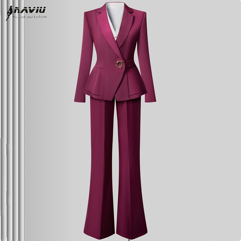 

Костюм NAVIU из двух предметов: однотонный приталенный пиджак на одной пуговице с длинными рукавами и брюки. Комплект для работы и повседневной носки.