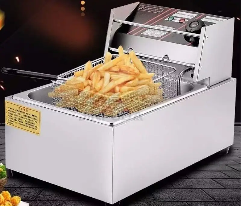 220V Fried Pan Commercial Electric Fryer Large Capacity Thickened French Fries Deep-fried Dough Sticks Single Double Cylinder