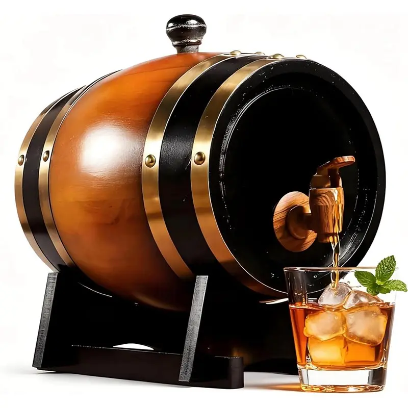 

Новая деревянная бочка для виски на 3 л с подставкой и краном, дубовая емкость для выдержки, для домашнего бара, подарок для мужчин и пап, любителей бурбона