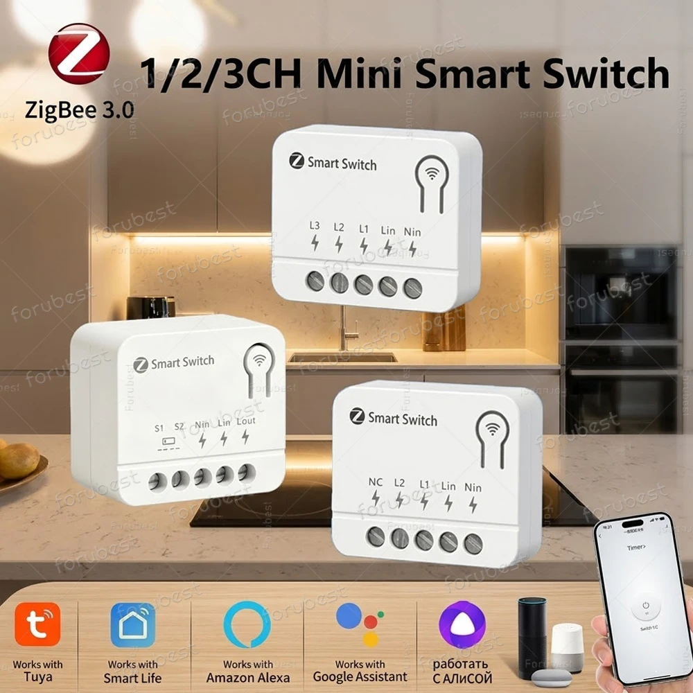 ZigBee 3.0 Smart Mini Switch Module 1/2/3CH Requires Gateway Smart Home DIY Light Breaker Works with Zigbee2MQTT Alexa Yandex