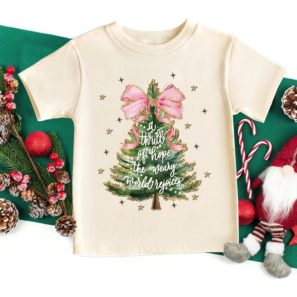 

Christmas Tree Bow Printed Shirts Kids Retro Tee Xmas Party Child Outfit Winter Holidy Boys Girls T-shirt Toddler Clothes Tops